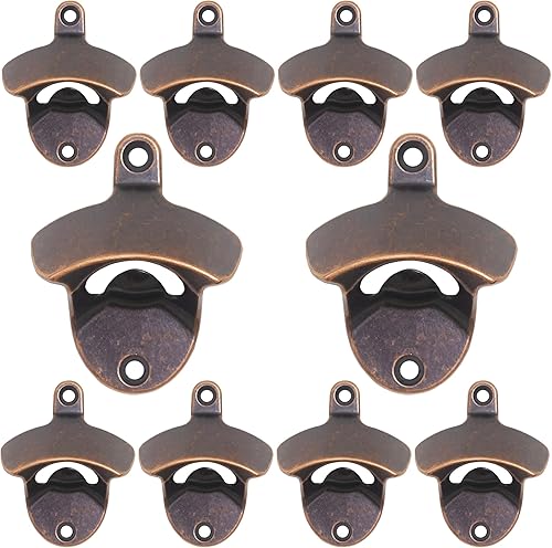 Miniatura 35 de Abrebotellas montado en la pared, bronce antiguo, abridor de tapa de cerveza montable, acero inoxidable (paquete de 1) Bronce antiguo,Negro -,Cobre