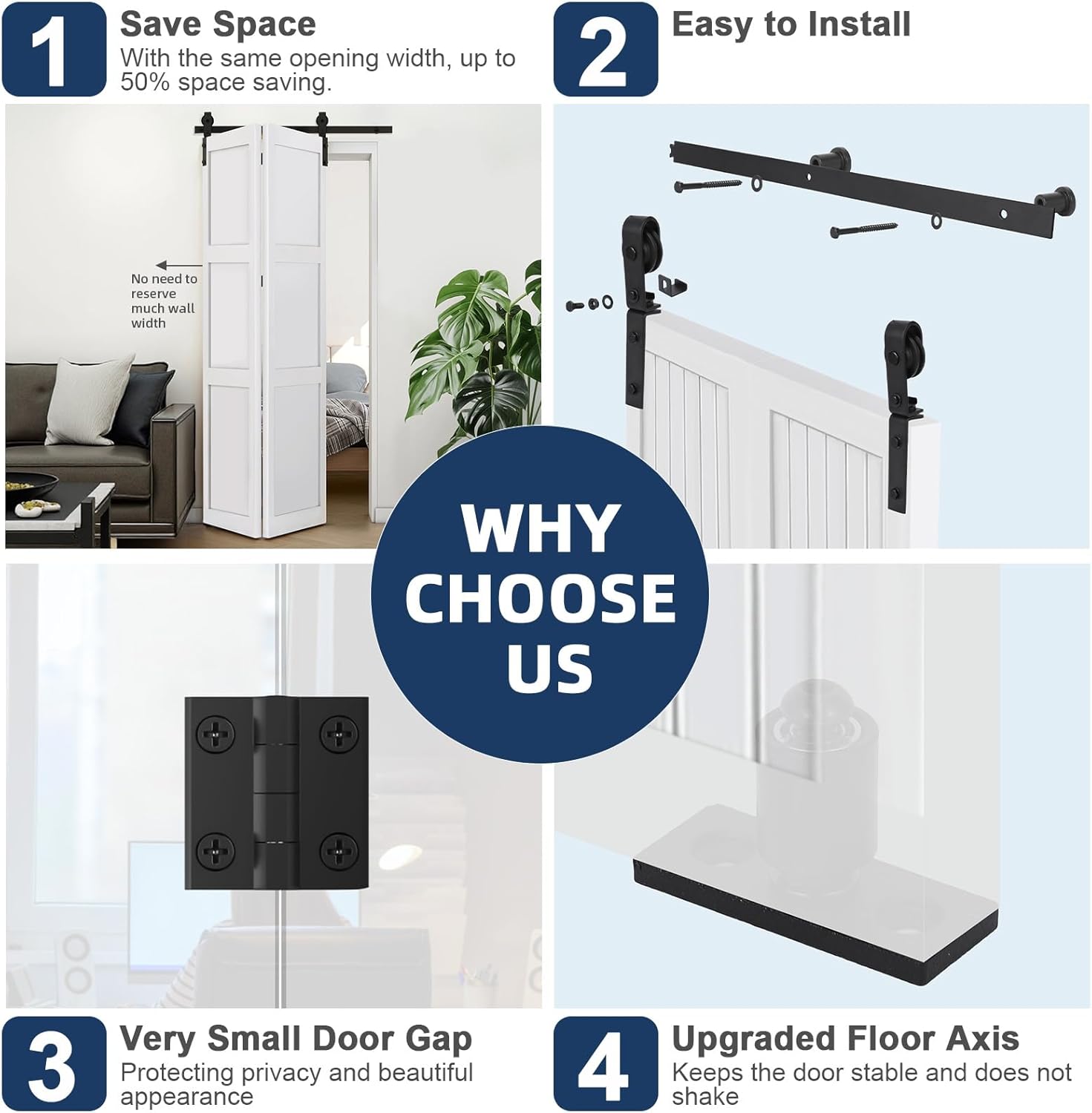 36"/3FT Bi-Folding Sliding Barn Door Hardware Kit for 2 Doors, Heavy Duty Bi Fold Barn Door Hardware Track Kit Fit for Double 16" Bifold Doors, Smoothly & Quietly, Hardware Only
