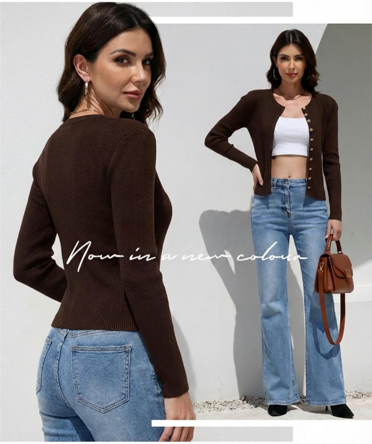 Womens Lightweight Cardigan Long Sleeve Button Cropped Cardigan Sweater Round Neck Ribbed Knit Crop Top Slim Fit - Image 5