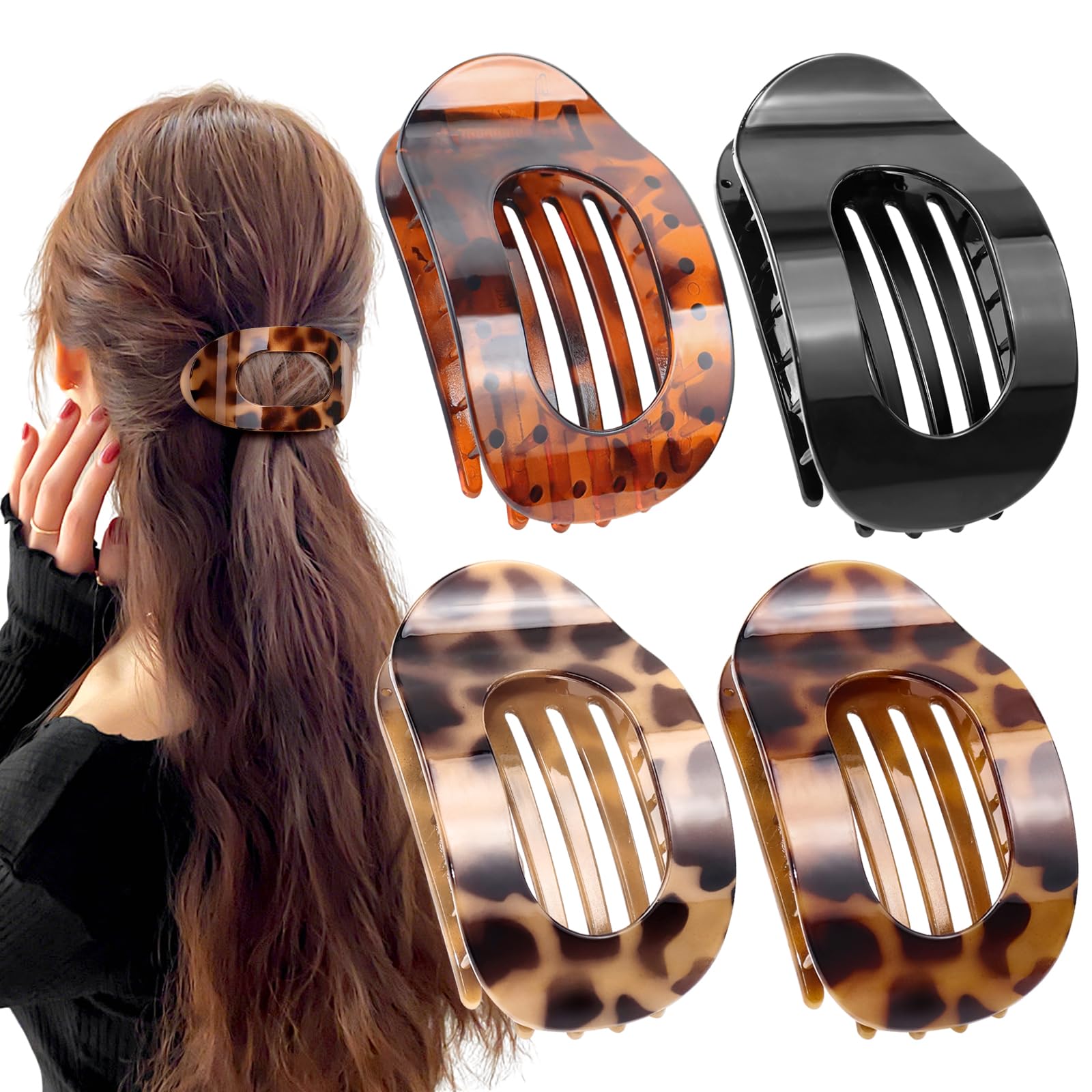 Tumurup Flat Hair Clips for Women, Large Claw Clips, 4-Pack, Lightweight & Comfortable, Non-Slip, for Thick & Thin Hair