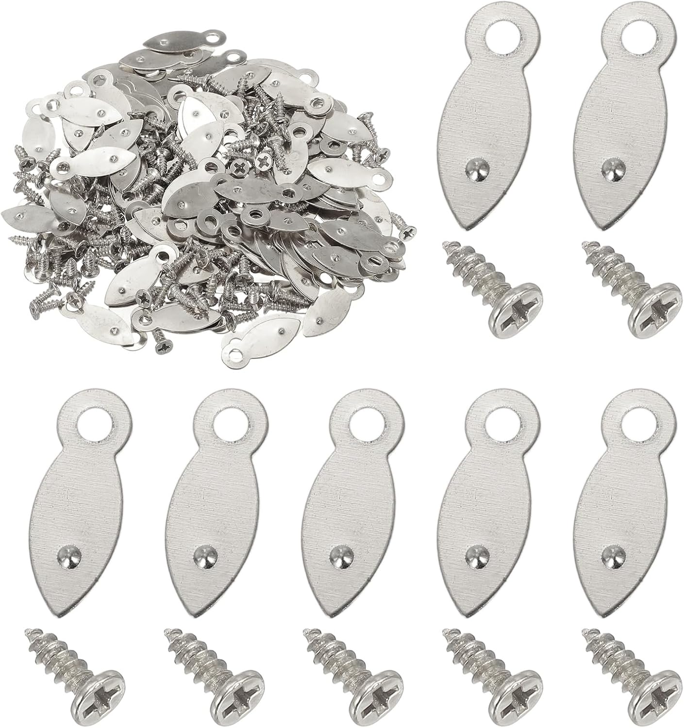 uxcell 120pcs Picture Frame Backing Clips, 0.83" Photo Frame Turn Buttons Fasteners Hardware Corner Clip with 120pcs Screw for Hanging Pictures Craft Drawings, Melon-Seed Shaped Silver