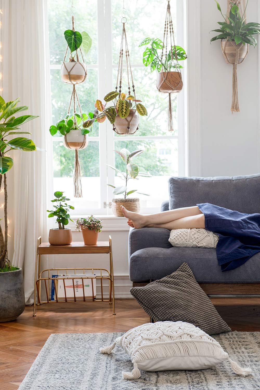 Mkono 2 Pack Macrame Plant Hangers Indoor Hanging Planter Basket Decorative Flower Pot Holder Jute Rope for Indoor Outdoor Home Decor 4 Legs 40 Inch : Patio, Lawn & Garden