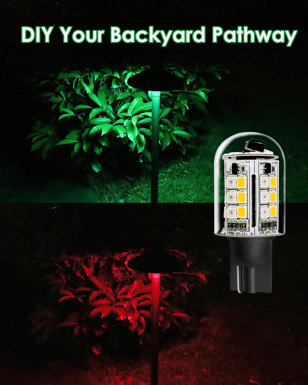 T10 LED Bulb Color Changing, RGB T10 T5 Wedge Base LED Bulb 12V-24V for LED Landscape Light Bulbs, Warm White+15 Multicolor Christmas Decoration Lights (3 Bulbs and one Remote)