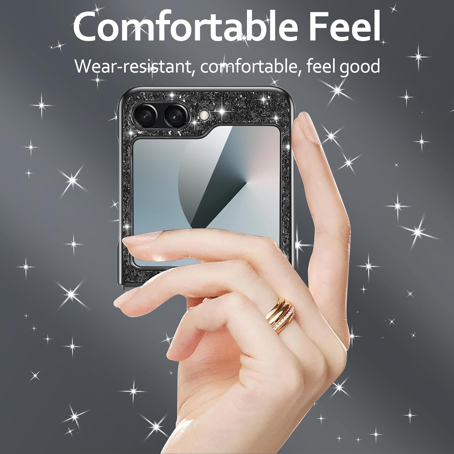 Z Flip 6 Glitter Case for Samsung Galaxy Z Flip6 5G Phone Case for Women Girls, Slim Ultra Thin Matte Back Shockproof Protective Cover for Samsung Z Flip 6 5G, 6.7" Crystal Bling Case (Black)