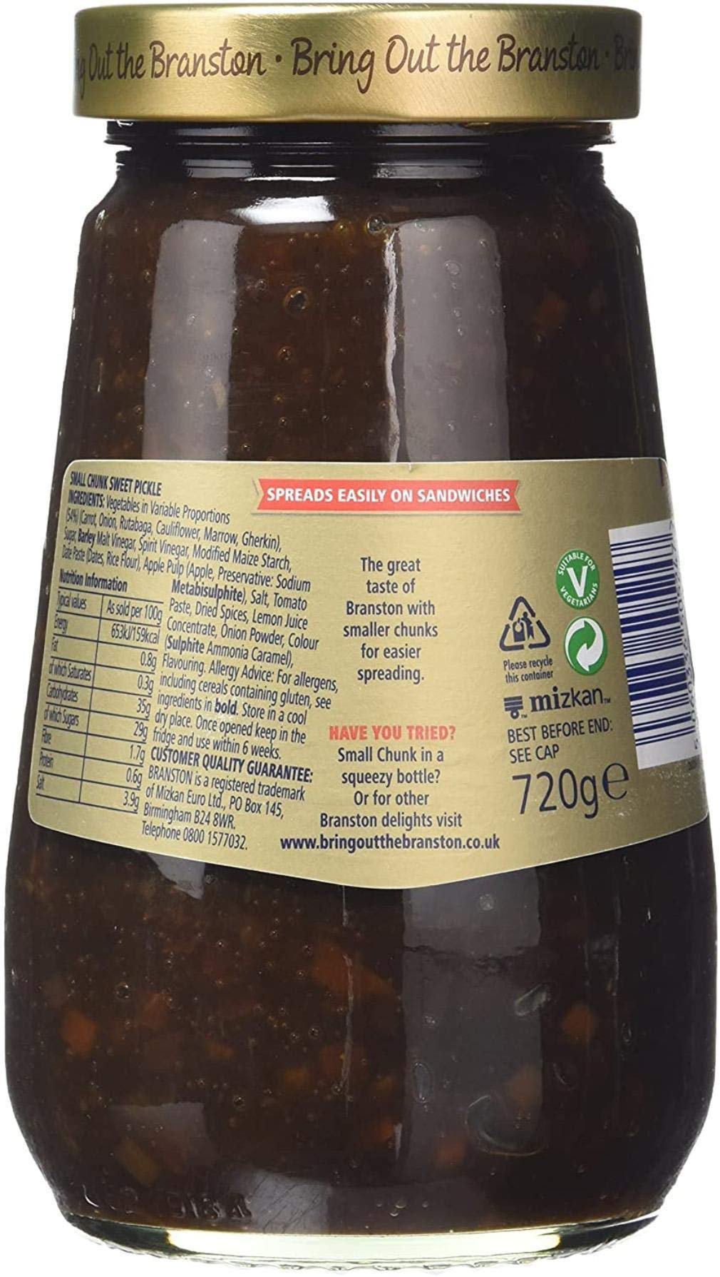 Branston Small Chunk Pickle, 720g, S'étend facilement sur les sandwichs, Paquet de 4