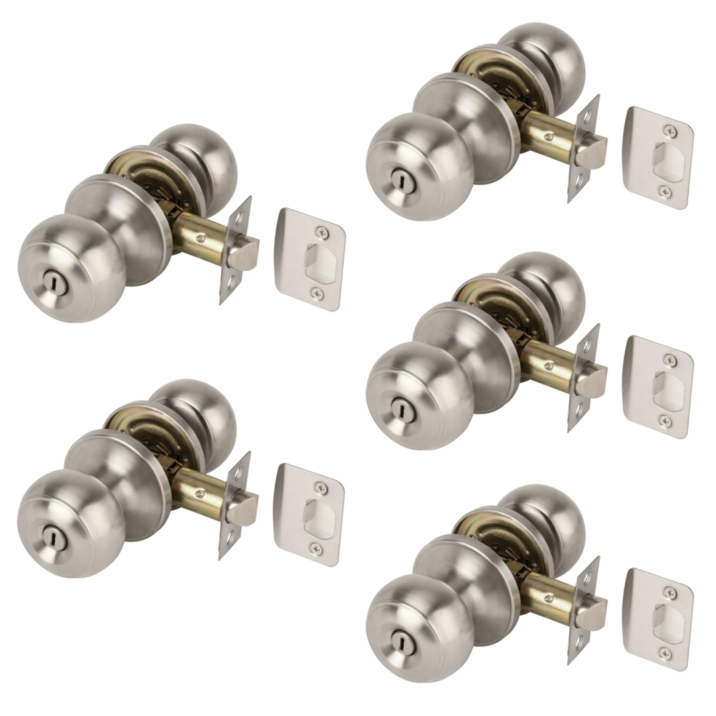 Hunta Satin Stainless Steel Handlezone® 5 Sets Riva Privacy Knobset, Keyless Lock With Emergency Release, Adjustable 60-70Mm Latch, For Bathroom/Bedroom –
