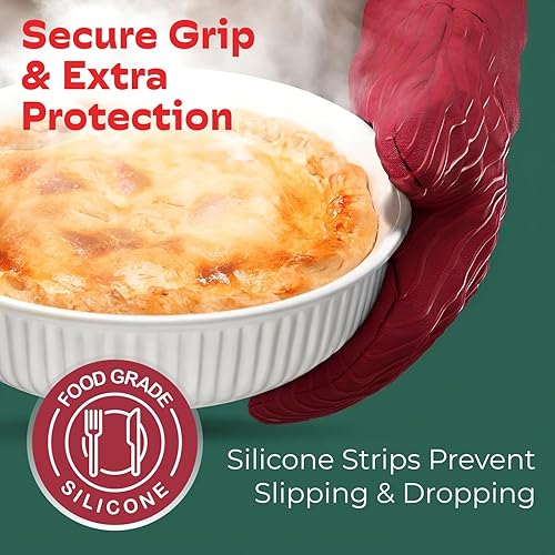 Miniatura 4 de Big Red House - Guantes de horno resistentes al calor - Juego de 2 guantes de cocina de silicona, rojo