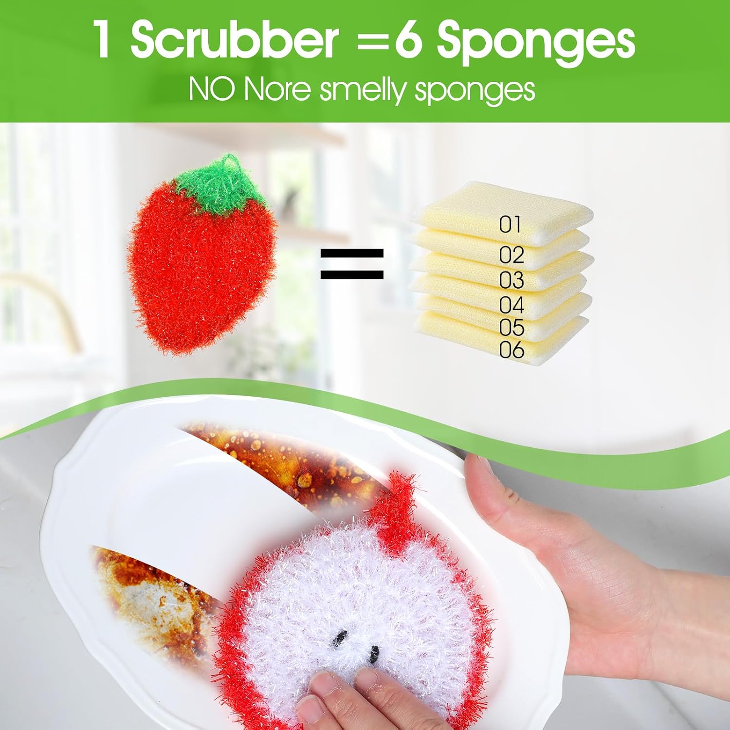 16pcs Fruit Dish Srubbies,Non Scratch Dishwashing Sponges,Double Layer Reusable Hand-Knitting Kitchen Cleaning Dish Sponge Scrubber for Dishwashing Washing Dishes Cookware Tubs Sinks image 5