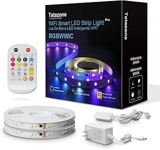 65.6ft RGBWW+IC WiFi Smart Flowing Led Strip Light, RGB Chasing Effect+Tunable White 3000K-6500K Led Lights Compatible with Alexa and Google, Color Changing, Music Sync for Bedroom