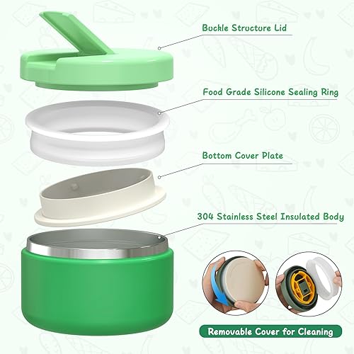 Miniatura 4 de Lonchera Bento para niños con termo de sopa de 8 onzas, recipientes a prueba de fugas con 4 compartimentos, tarro térmico de comida caliente para la