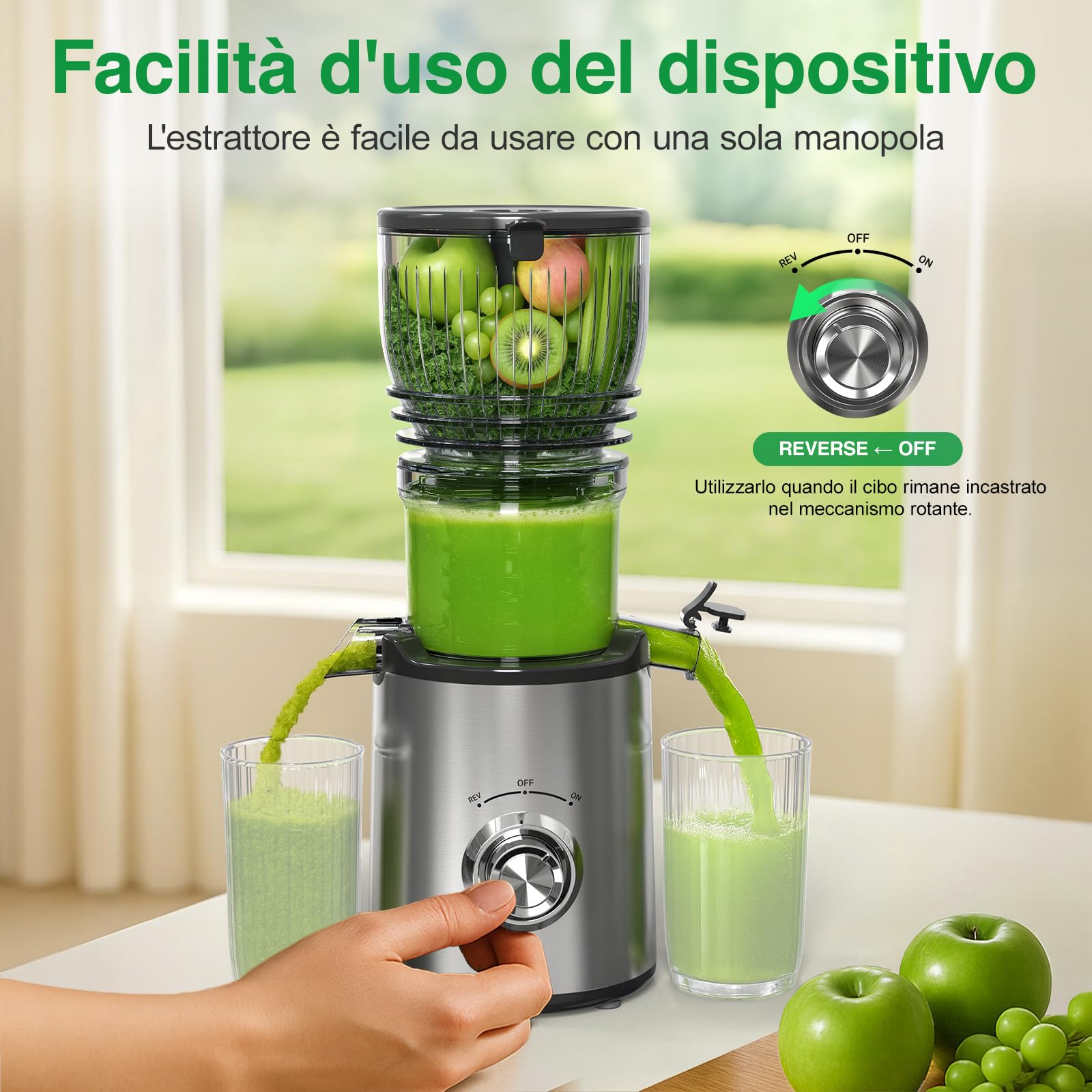 Estrattore Frutta e Verdura, Apertura di 148 mm e Capacità di 2L, Adatto per la Colazione, Un'alimentazione Sana e le Riunioni di Famiglia