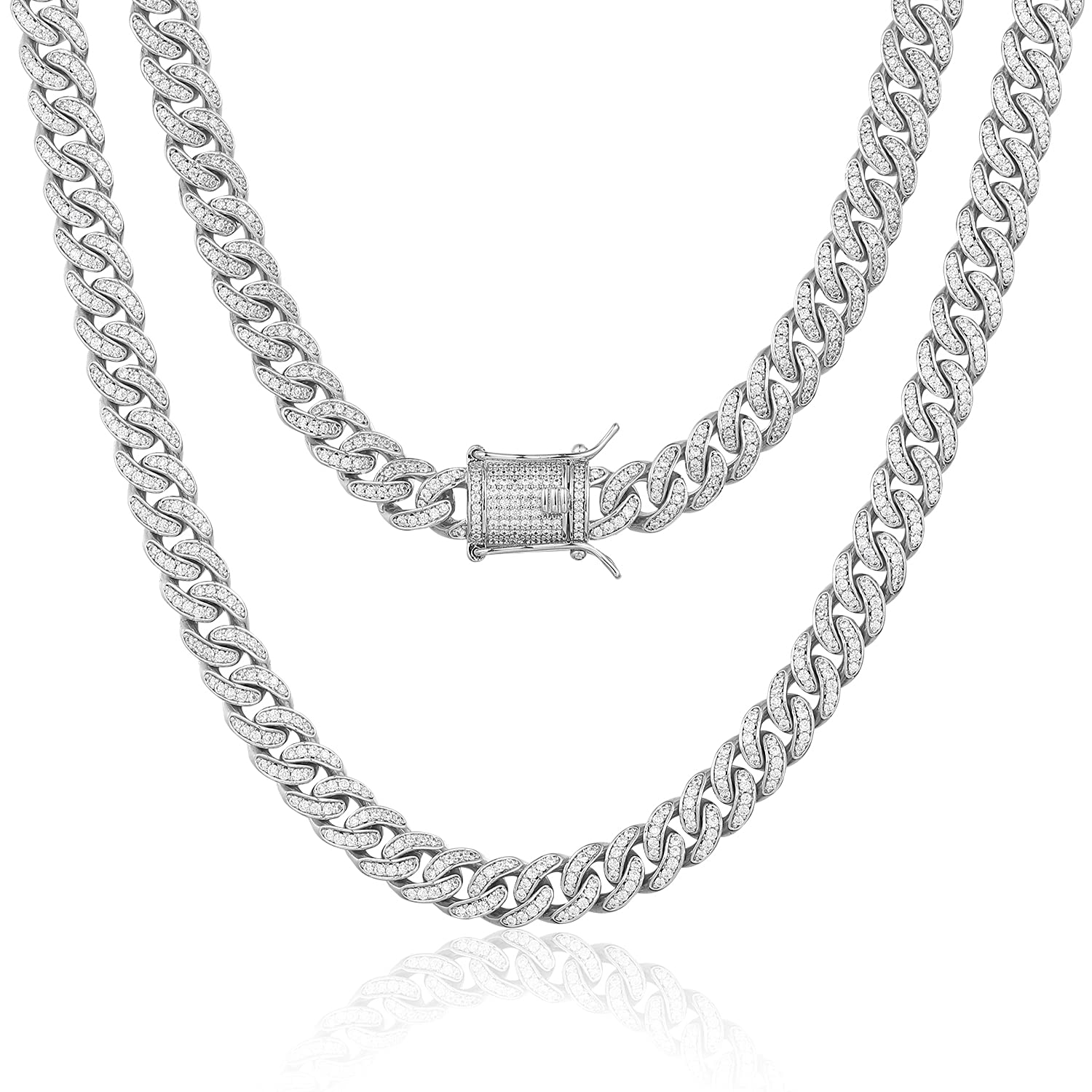 8mm Real 14K or White Gold Plated Diamond Iced Out Cuban Link Chain or Bracelet Hip Hop Miami Prong-setting Necklace Choker for Men Women