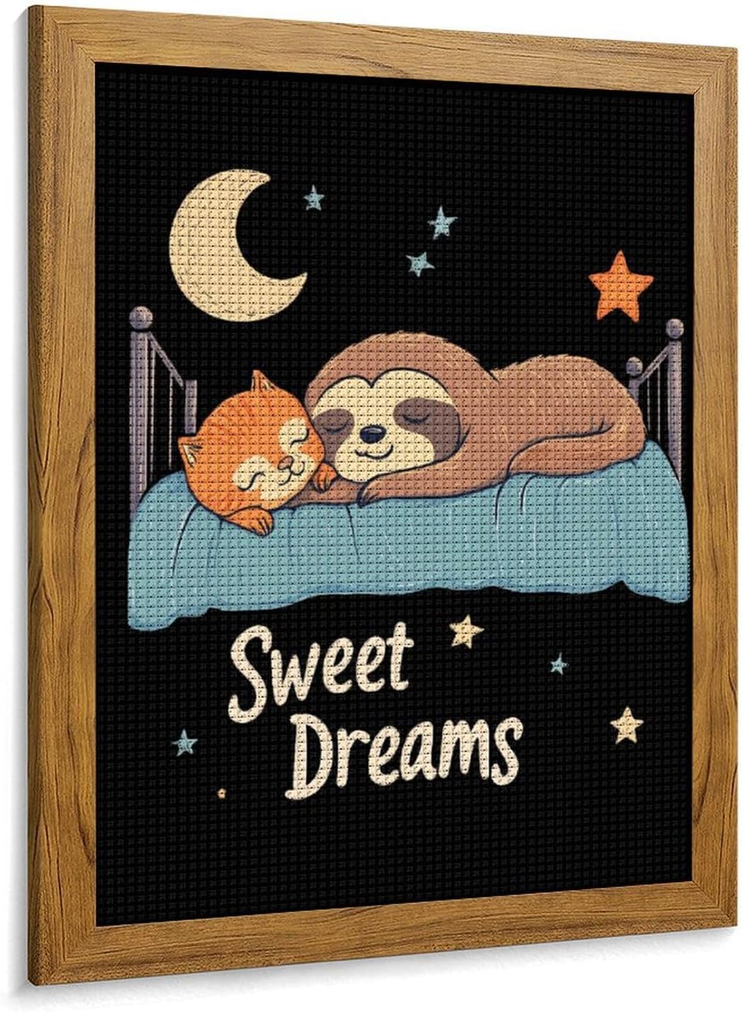 Kitten And Sloth Sweet Dreams Diamond 5D Painting Kits with Frame DIY Full Round Drill Gem Art Crafts for Home Wall Decor 16 X 20in Yellow Wood 40 * 50cm