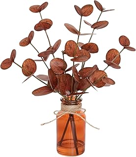 Artificial Eucalyptus Stems in Amber Glass Vase with Faux Water,3Pcs Fak...