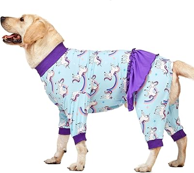 LovinPet Big Dog Onesie Pitbull, PJ's for Dogs, Magical Unicorn Rainbow Print, Lightweight Stretchy Knit Pullover Large Puppy Pajamas, Large Breed Dog Jammies, Pet PJ's, 2XL