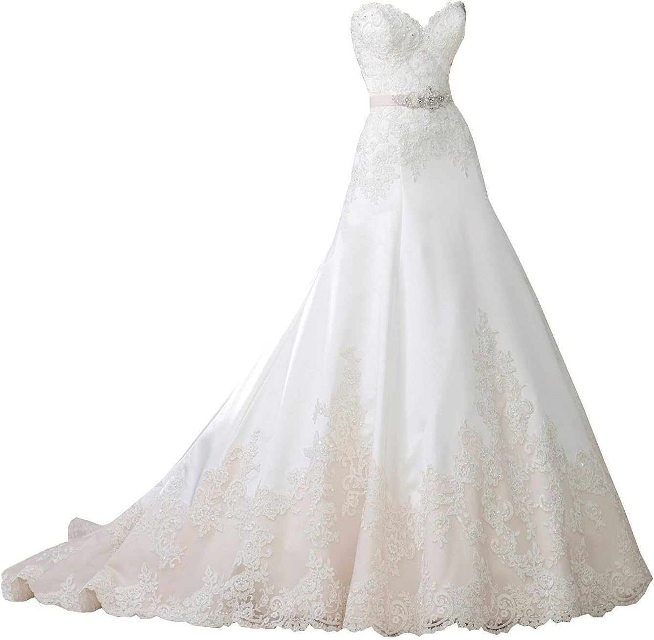 Mylilac Women's Strapless Sorded Lace Tulle and Satin A-line Wedding Dress