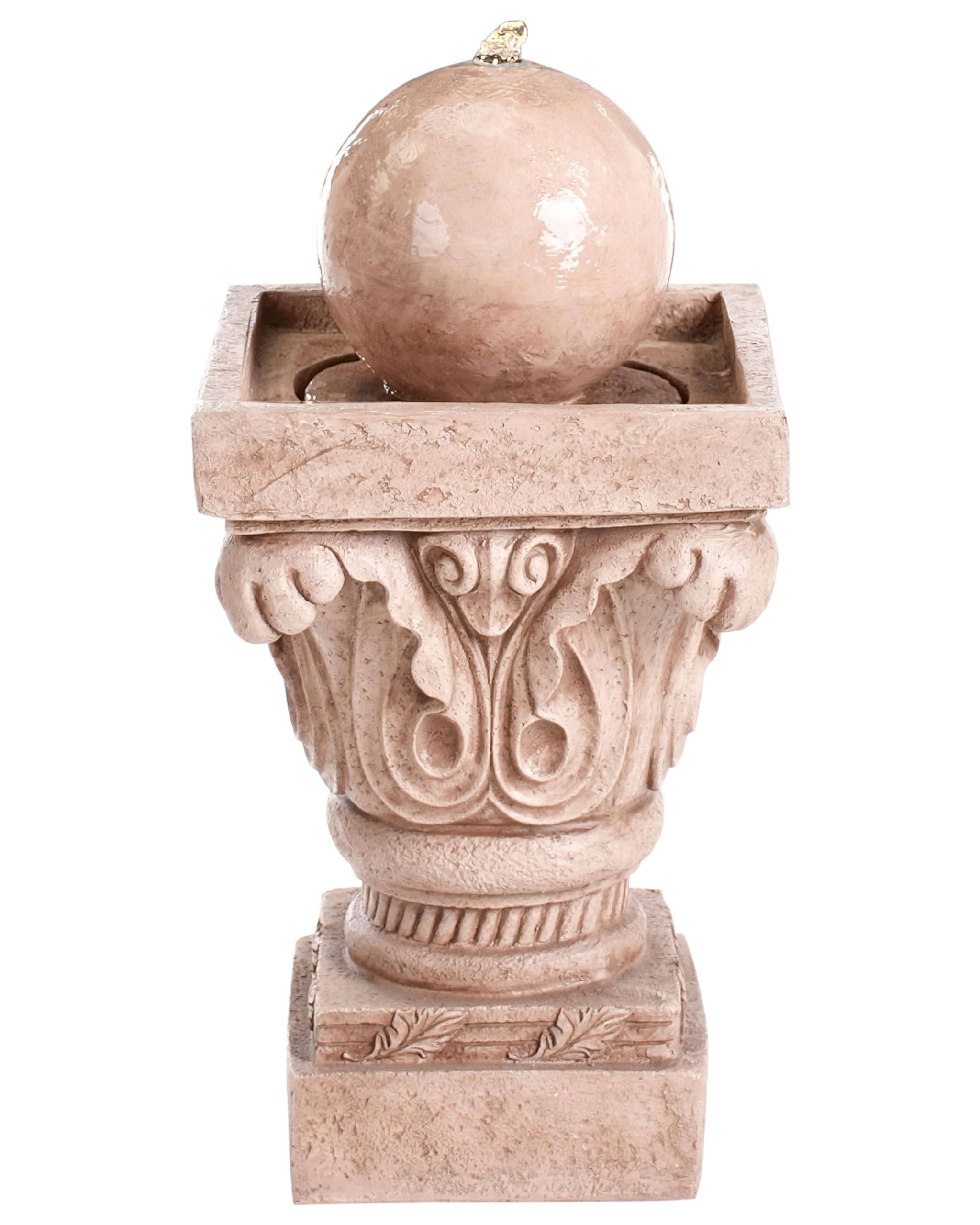 Beliani Gartenbrunnen Wasserspiel mit LED-Licht aus Kunstharz beige Velino