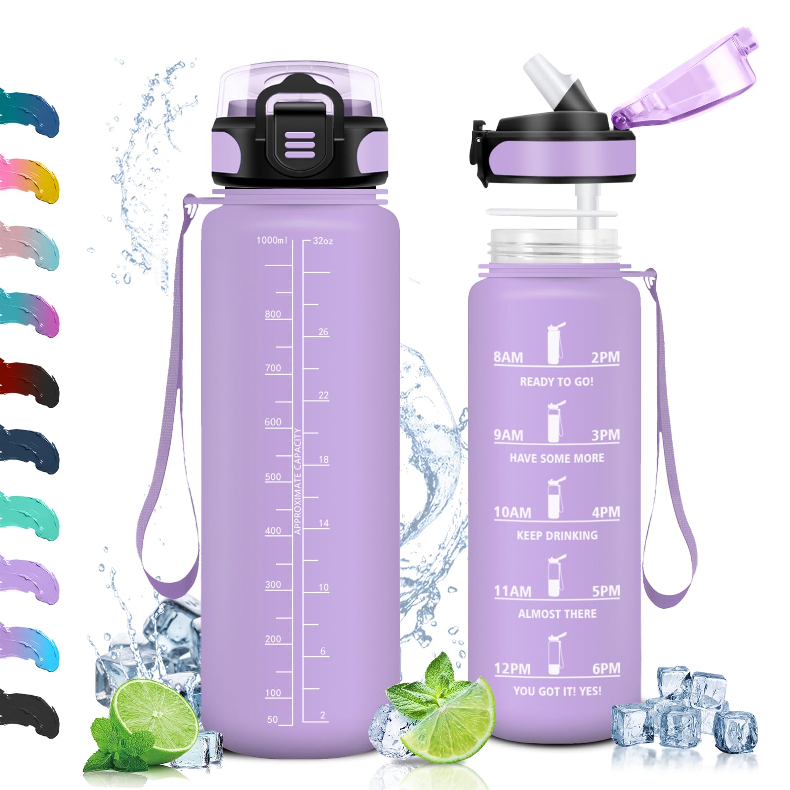 Vikaster Sports Water Bottle, Water Bottle with Straw, 1000 ml, Water Bottle, Leak-Proof, BPA-Free, Sports Bottle for Camping, Yoga, School, Gym, Outdoors