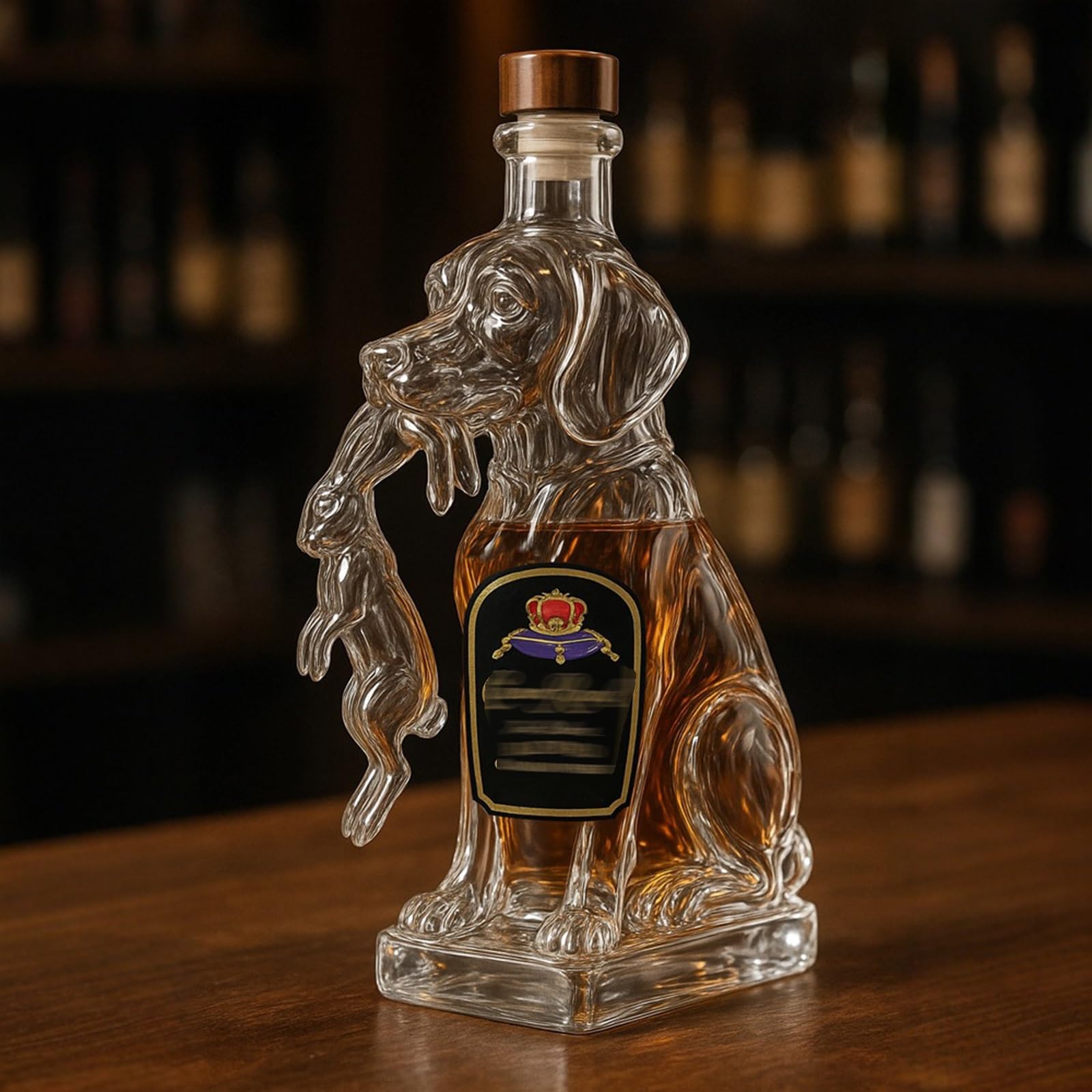 Karafka, 320 ml, butelka whisky z psem i królikiem, pusta karafka do wina motywem zwierząt 3D(C)