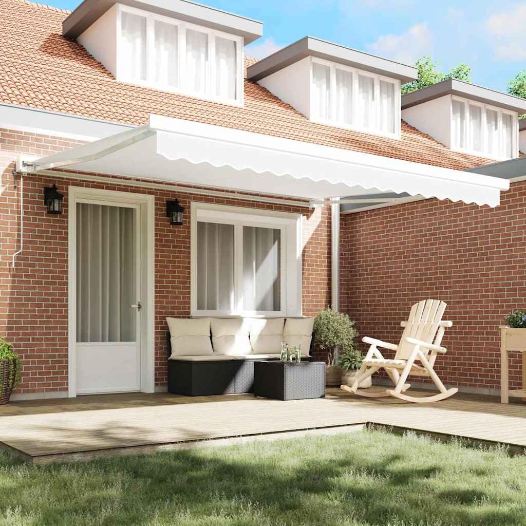 Toile de Rechange Store Banne Blanc 4 x 3 m Polyester 240 g/m², Lambrequin Inclus, Tissu Auvent Imperméabilisé Résistant UV Déperlant, Rechange Universelle Balcon Terrasse Jardin