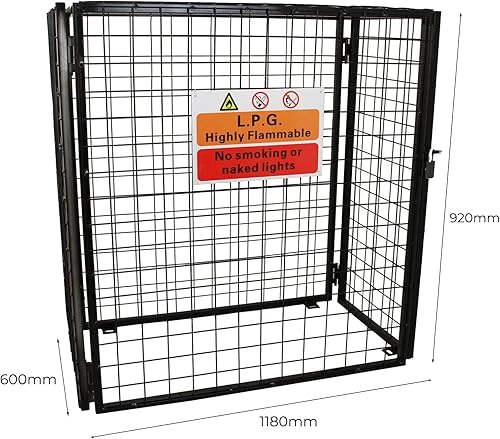 Monster Shop Cage Métallique de Rangement Gaz Acier Noir - 118 x 92 x 60 cm Butane Propane Intérieur Extérieur Coffre Sécurisé 3 x 19 kg [Autocollant Sécurité, Cadenas & Clés Inclus] - 3