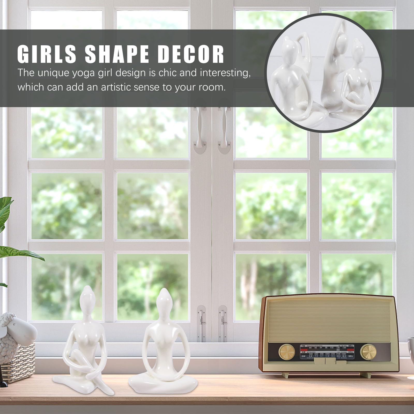 Set 4 Pezzi Statua Yoga Femminile in Ceramica Bianca, Decorazione Artistica Chic per Casa, Ornamento da Tavolo Delicato come e Accessorio Yoga Donna Stile Stili multipli