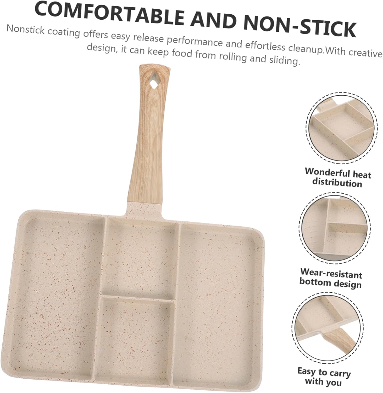 Nonstick Multi Function Steak Pan with Divided Grooves for Eggs and More Ergonomic Handle Frying Skillet for Home Kitchen Cooking Quick Even Heating and Easy Cleanup