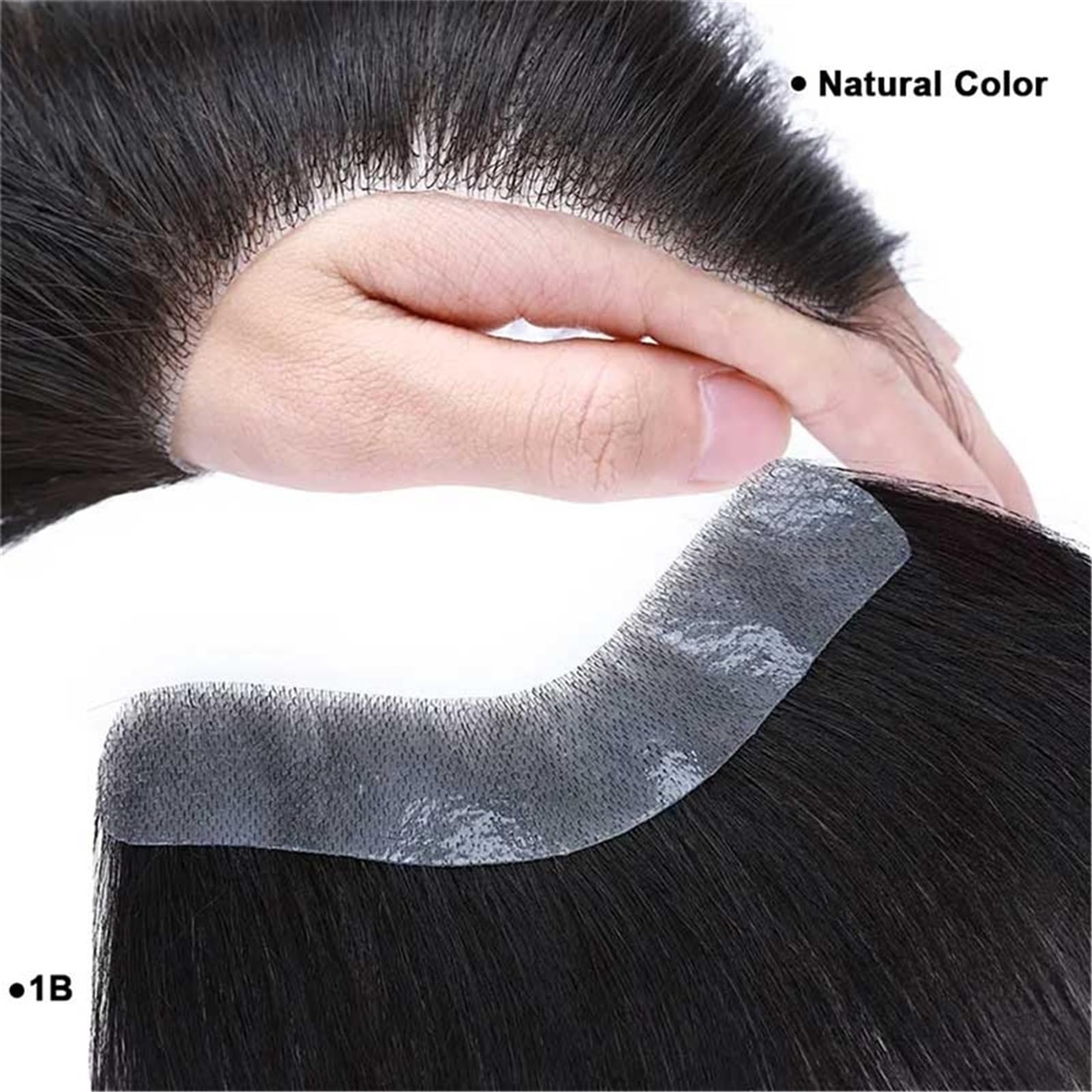 Tupé de pelo para hombres Línea de cabello en forma V, parche piel fina Invisible, línea Natural, postizo humano Sistema de cabello para hombres(5x16cm)