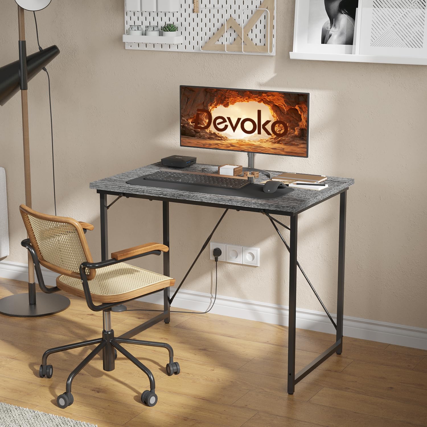 Devoko Scrivania per Computer 80 x 50 x 75 cm, Scrivania Piccola, Scrivania PC da Ufficio, Scrivania salvaspazio per Studio, Camera da Letto,Stile Industriale, Struttura in Metallo, Nero