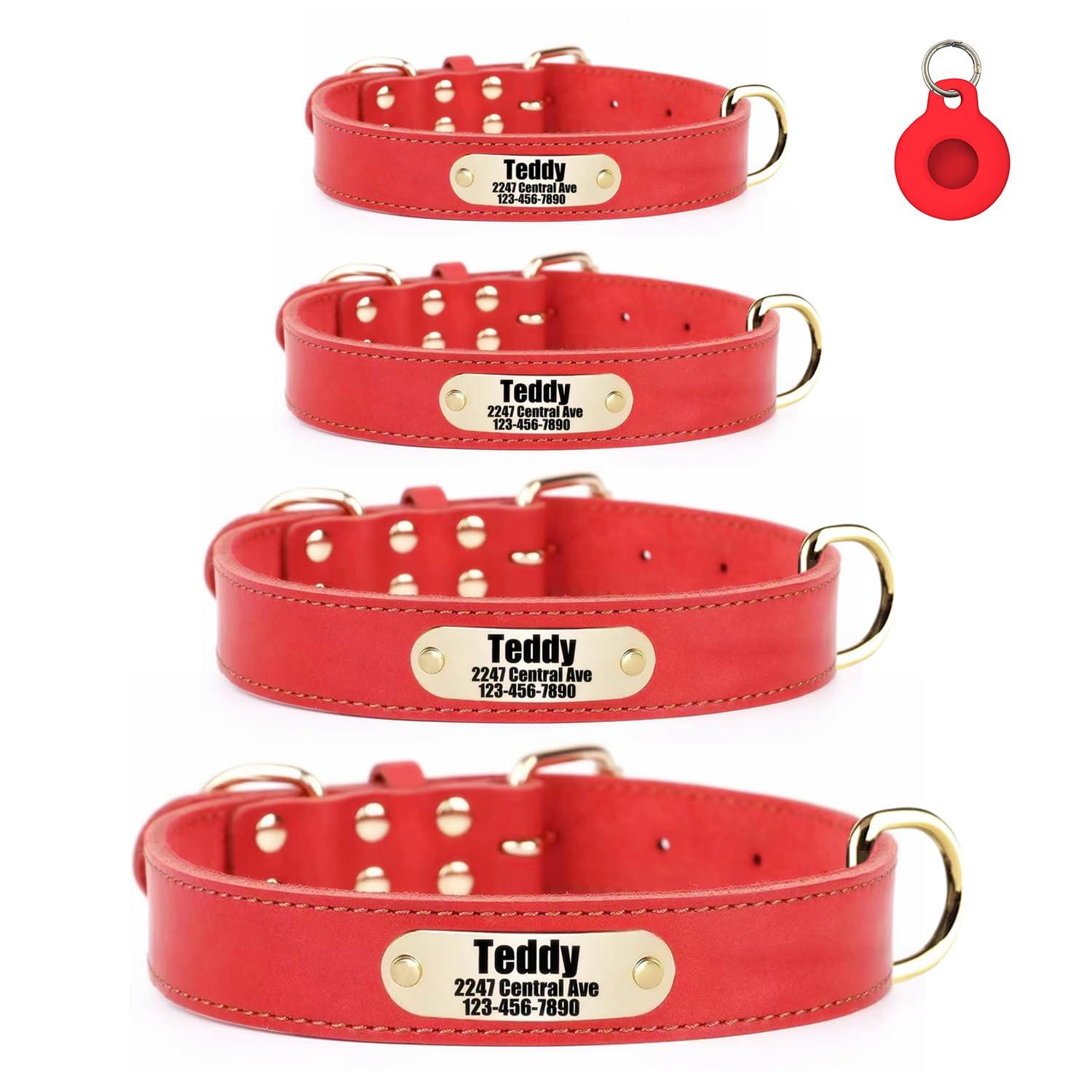 Personalized Leather Dog Collar with AirTag Holder Case, Custom Engraved Nameplate Dog Collar, Adjustable Genuine Leather Dog ID Collar for X-Small