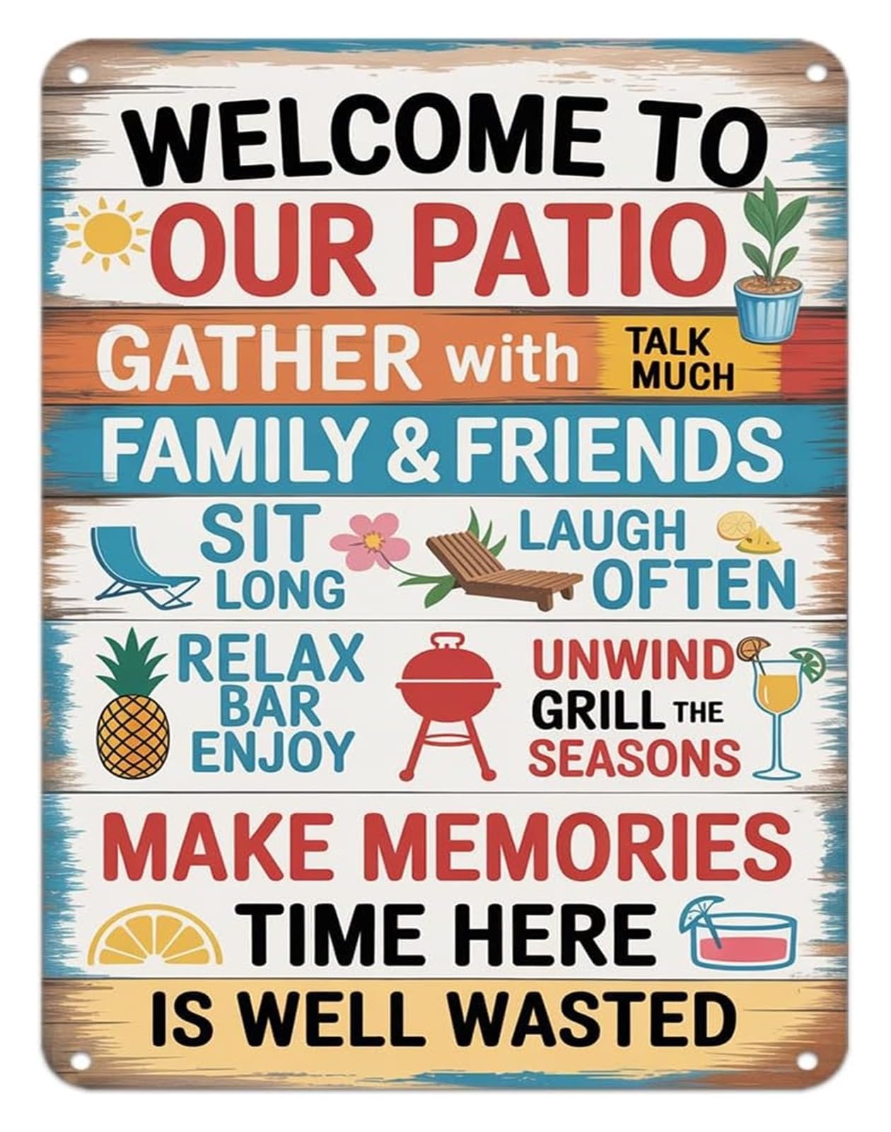 ZDVHOMCB Welcoming Metal Tin Sign Patio Welcome Gather And Relax Vintage Decor For Home Yard Garden Deck Porch 8 X 12 inch
