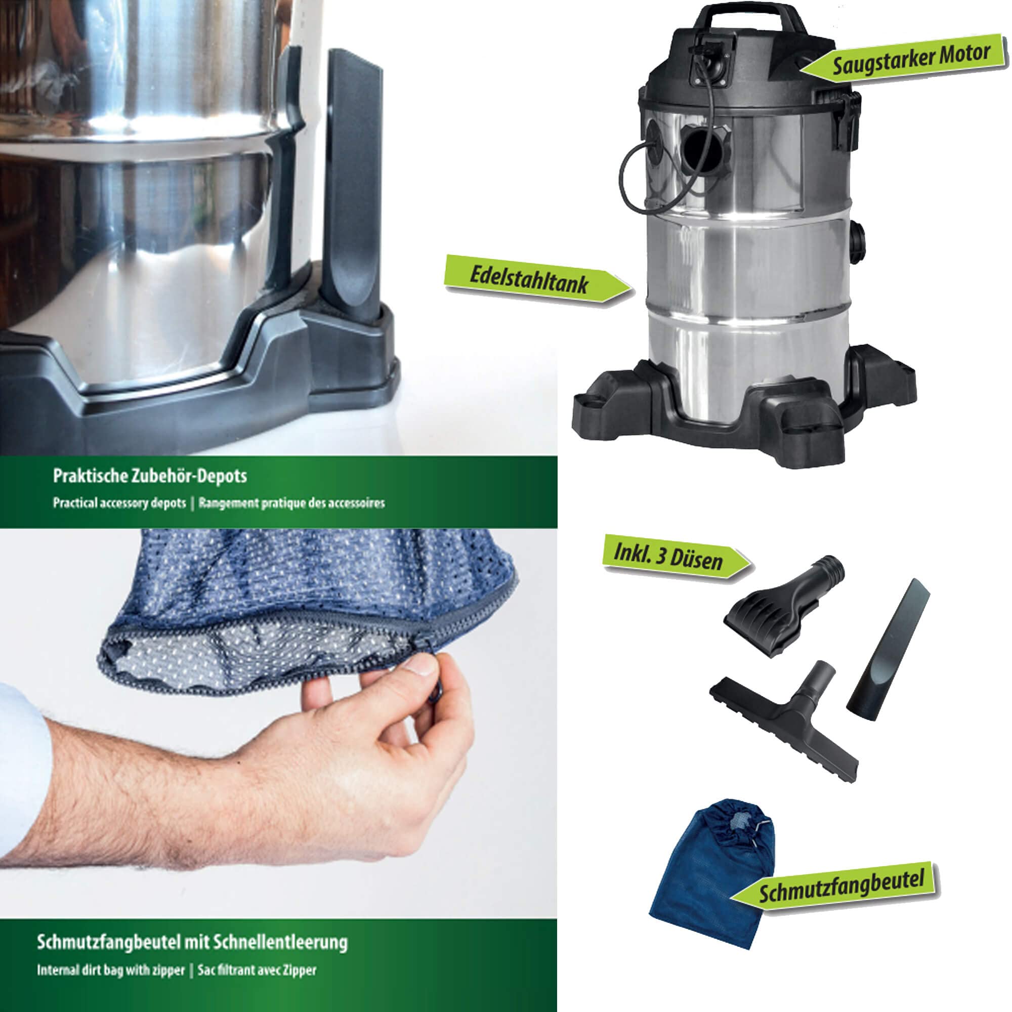 Heissner F638P-00 Aspirateur de boue de bassin en acier inoxydable