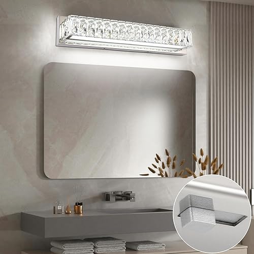 Miniatura 5 de ZUZITO Luces de tocador de cristal para baño, barra de luz LED de 18 W, accesorios de iluminación cromados modernos sobre espejo para baño de 22.8