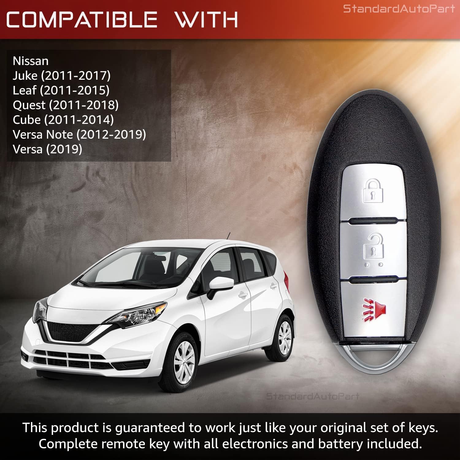 StandardAutoPart 3 Button Proximity Smart Key Fob Compatible with Nissan Juke Quest Leaf Cube Versa Note CWTWB1U808 285E3-1KM0D