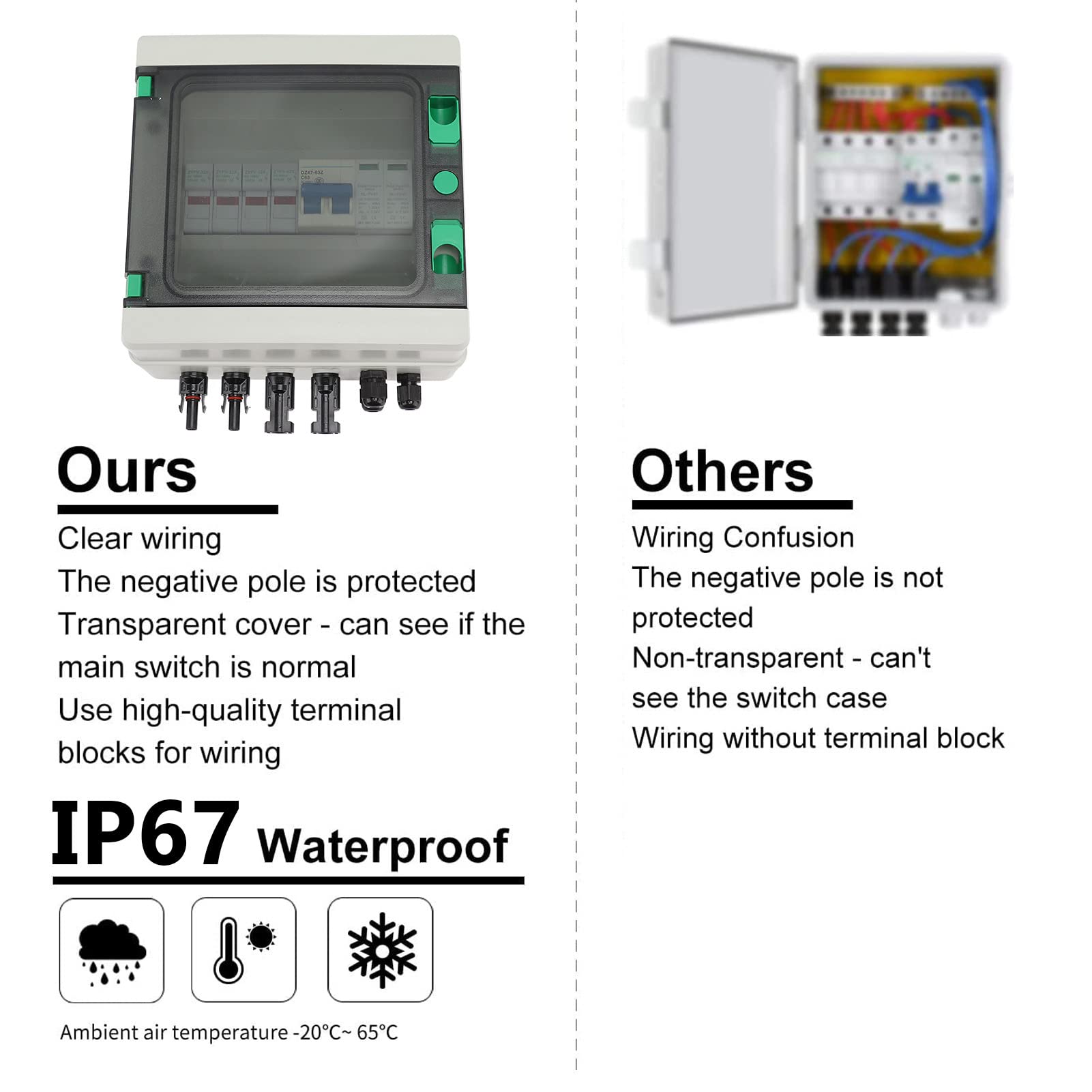 2 String Solar PV Combiner Box DC1000V 2 In 1 Out 15A Fusibile Protezione Contro i Fulmini Interruttore