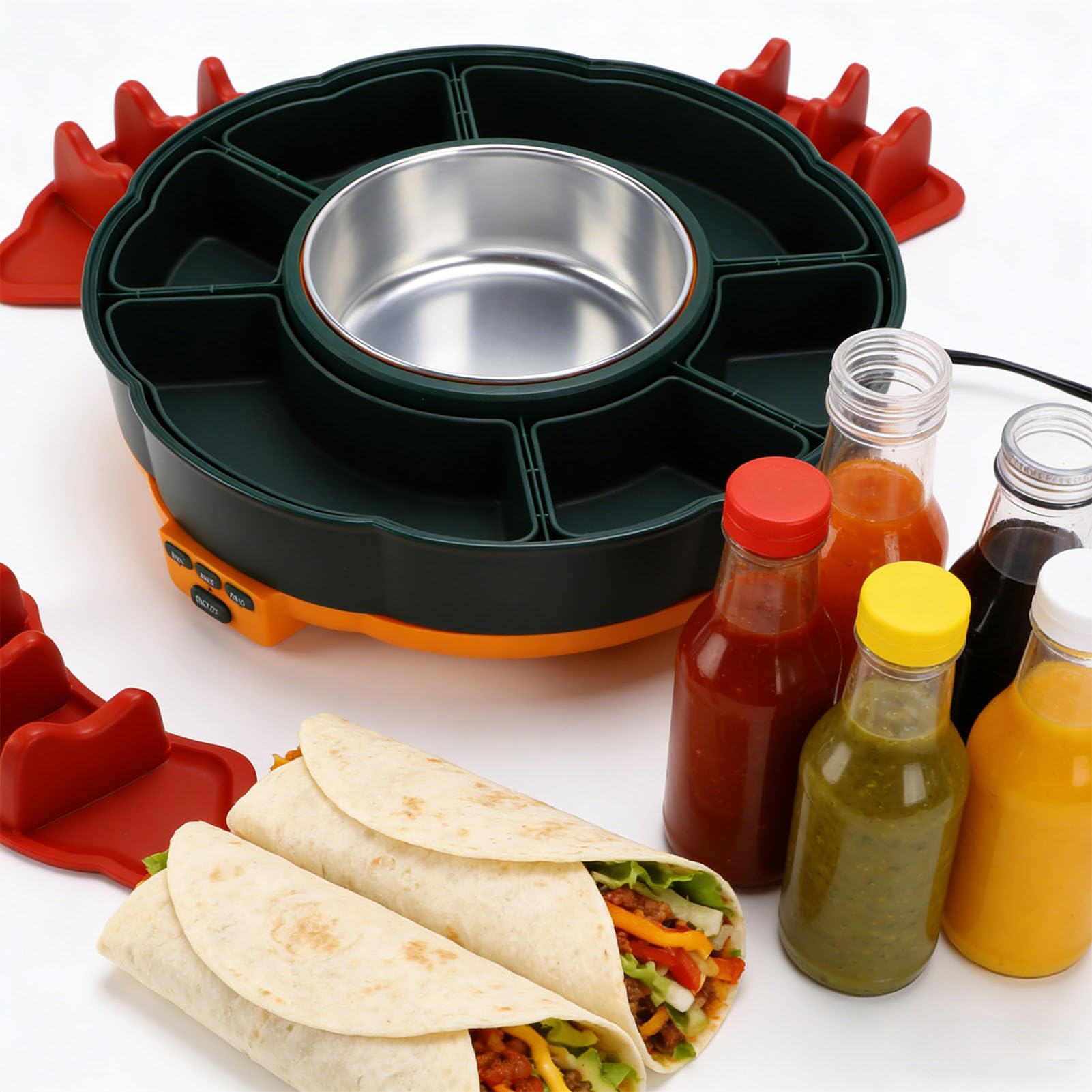 Denash Appareil à Fondue électrique, Contrôle Précis de la Température, pour Fondue au Chocolat et au Fromage, avec 6 Plateaux de Service pour Vos Soirées entre amis. (Prise européenne 220 V)