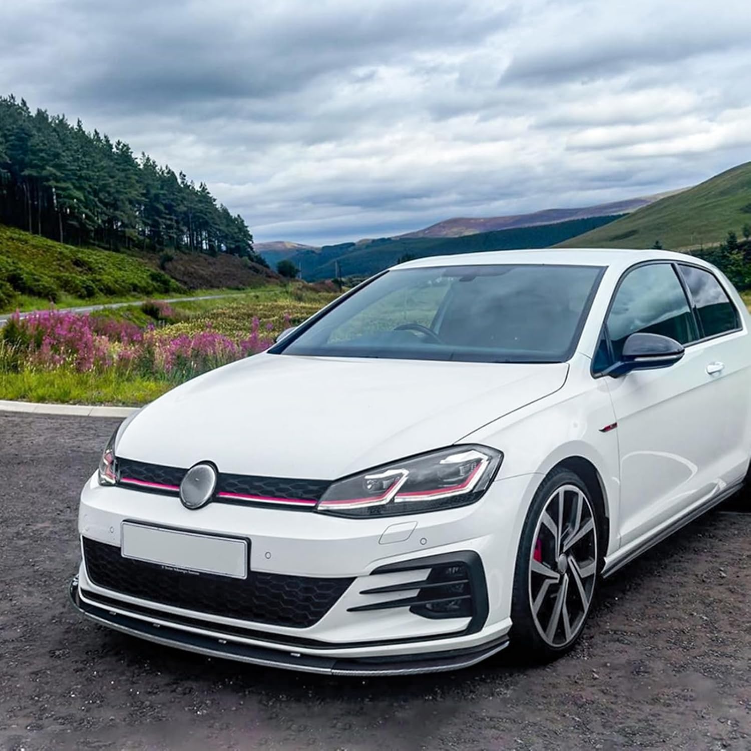 Front Bumper Spoiler Lip Kit for VW Golf 7.5 MK7.5 GTI R Line 2017-2019 Gloss Black Carbon Fiber Look