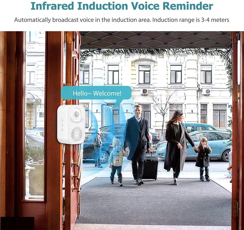 Motion Sensor Door Chime with 3 Volume Levels, Wireless Greeting Alarm Business Shop Home, 4-6m Detection Range, Install Security Reminder (White)