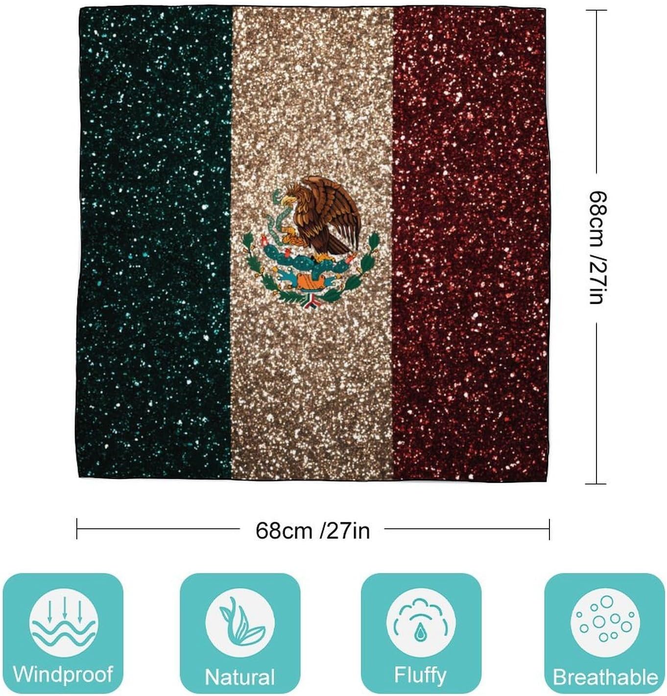 Mexican Flag Silk-Like Square Scarf for Women Vintage Printed Neck Scarf Bandanas Hair Scarves