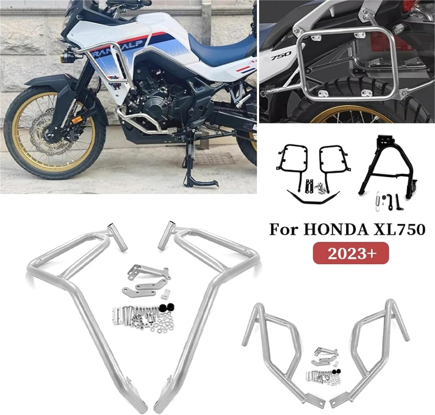 XL 750 Motorcycle Accessories Crash Bar Bumper Parking Support Side Box Luggage Bracket for Honda XL750 TRANSALP 2023 2024(B-Black)