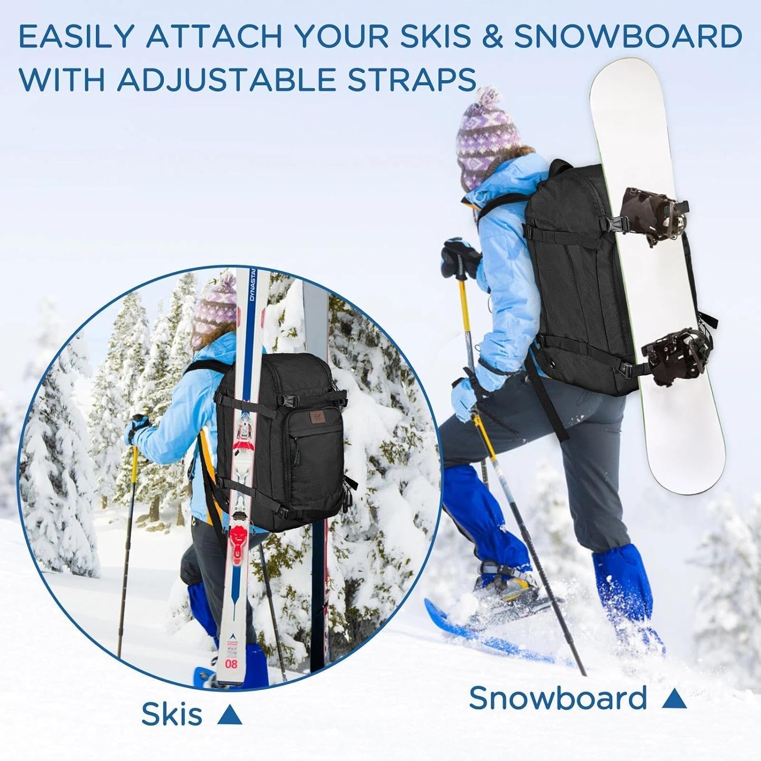 WOLT Ski Boot Bag Backpack - 50L Snowboard Boot Bag for Air Travel for Snow Boots, Ski Helmet, Gloves, Goggles, Skiing Gear