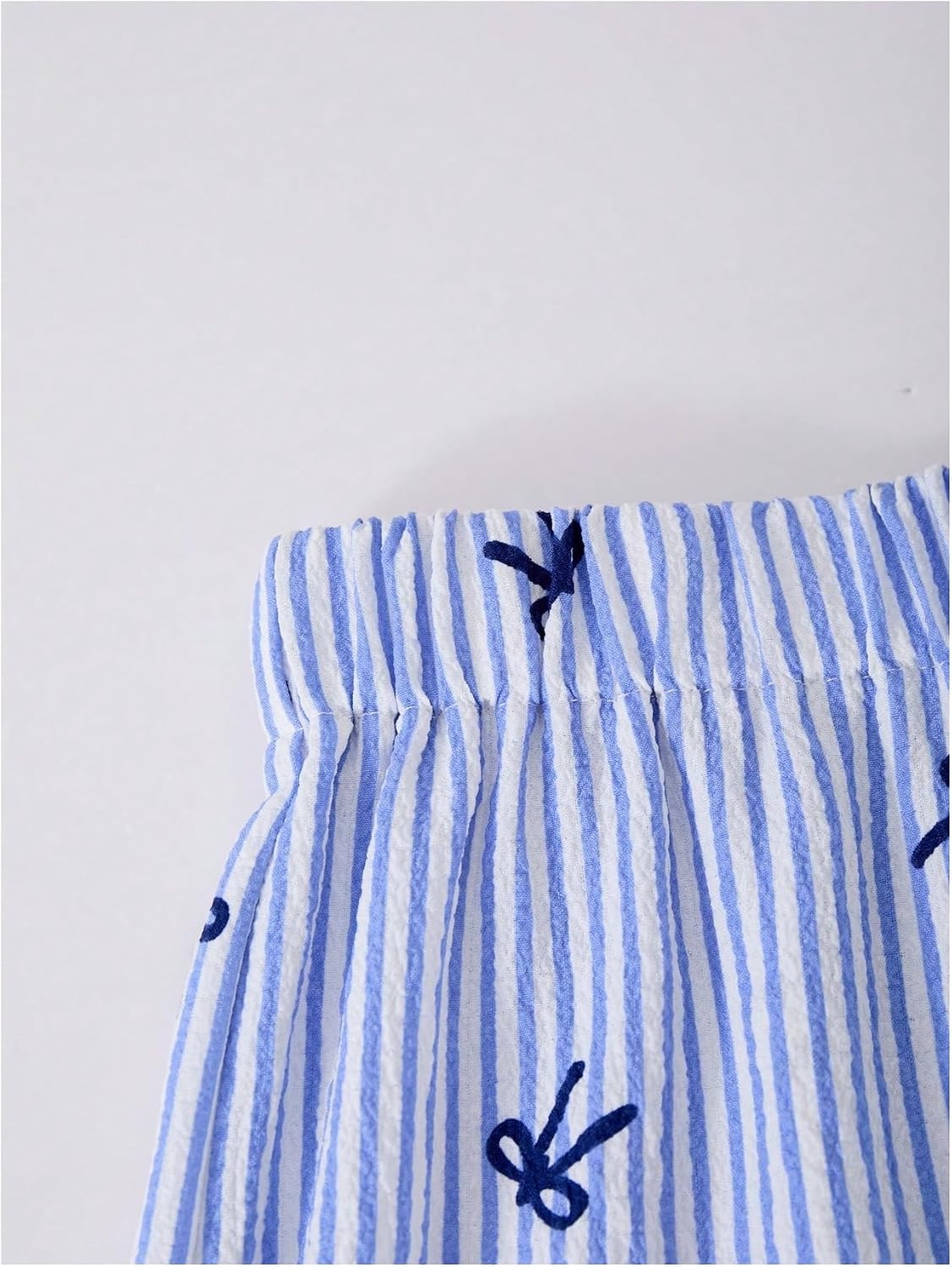 MakeMeChic Girl's 2 Piece Summer Outfits Striped Bow Shirred Peplum Tops and Wide Leg Shorts Matching Sets