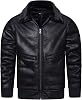 HOOD CREW Mens Faux Fur Leather Jacket Autumn Winter Fleece Lined Coat Vintage Bomber Jacket