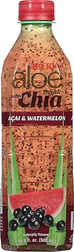 Miniatura 4 de Iberia Bebida de aloe vera con pulpa de aloe y semillas de chía, acai y sandía (paquete de 8)