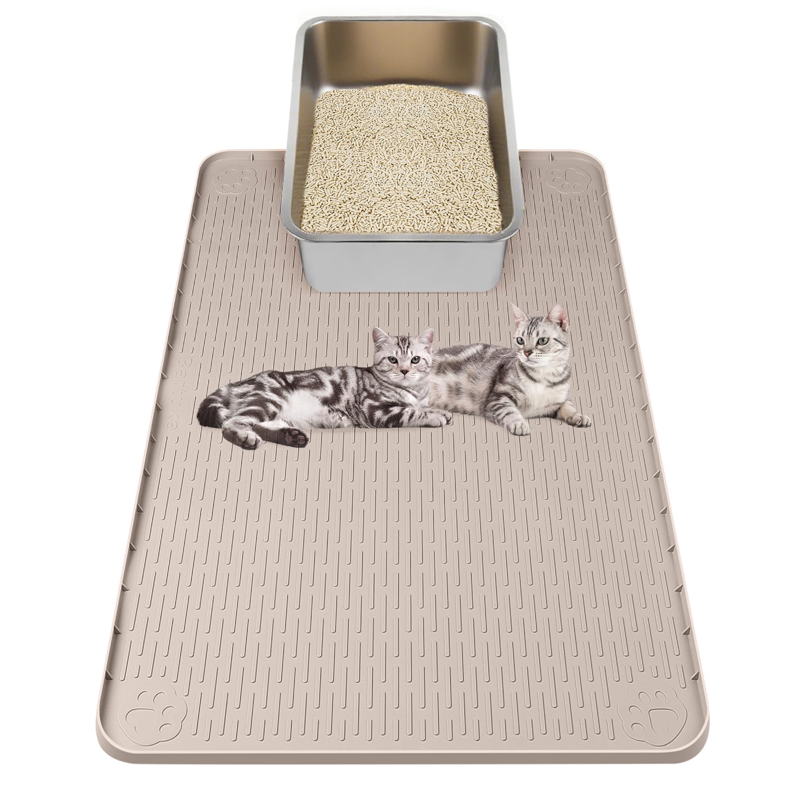 Kalolary Cat Litter Mat - Extra Large Cat Silicone Litter Mat for Scatter Control, Soft on Kitty Paws Waterproof Easy to Clean (Beige, 86x56cm)