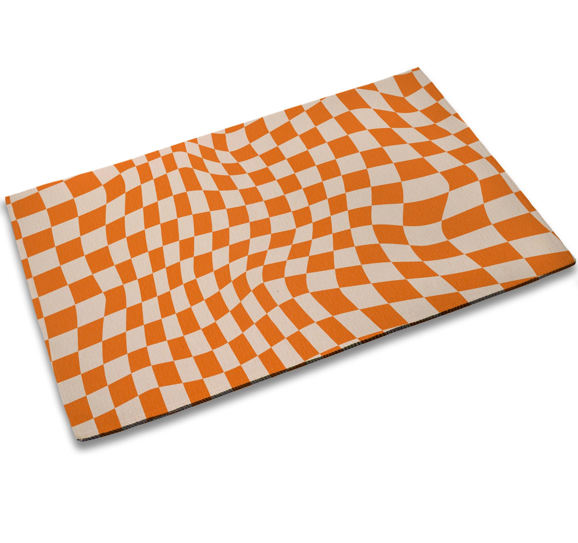 TUBAMQ Retro Chess Board Entrance Door Mat,Orange Checker Decor Welcome Doormat, Non-Slip Carpet Rugs Floor Mat Decorative for Home/Bathroom/Kitchen/