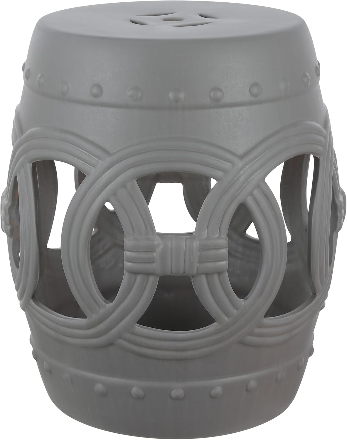 JONATHAN Y TBL1022F Lucky Coins 16" Chinese Ceramic Drum Indoor/Outdoor Garden Stool Bohemian, Coastal, Cottage, French Country, Traditional, for Living Room, Garden Room, Patio, Matte Gray