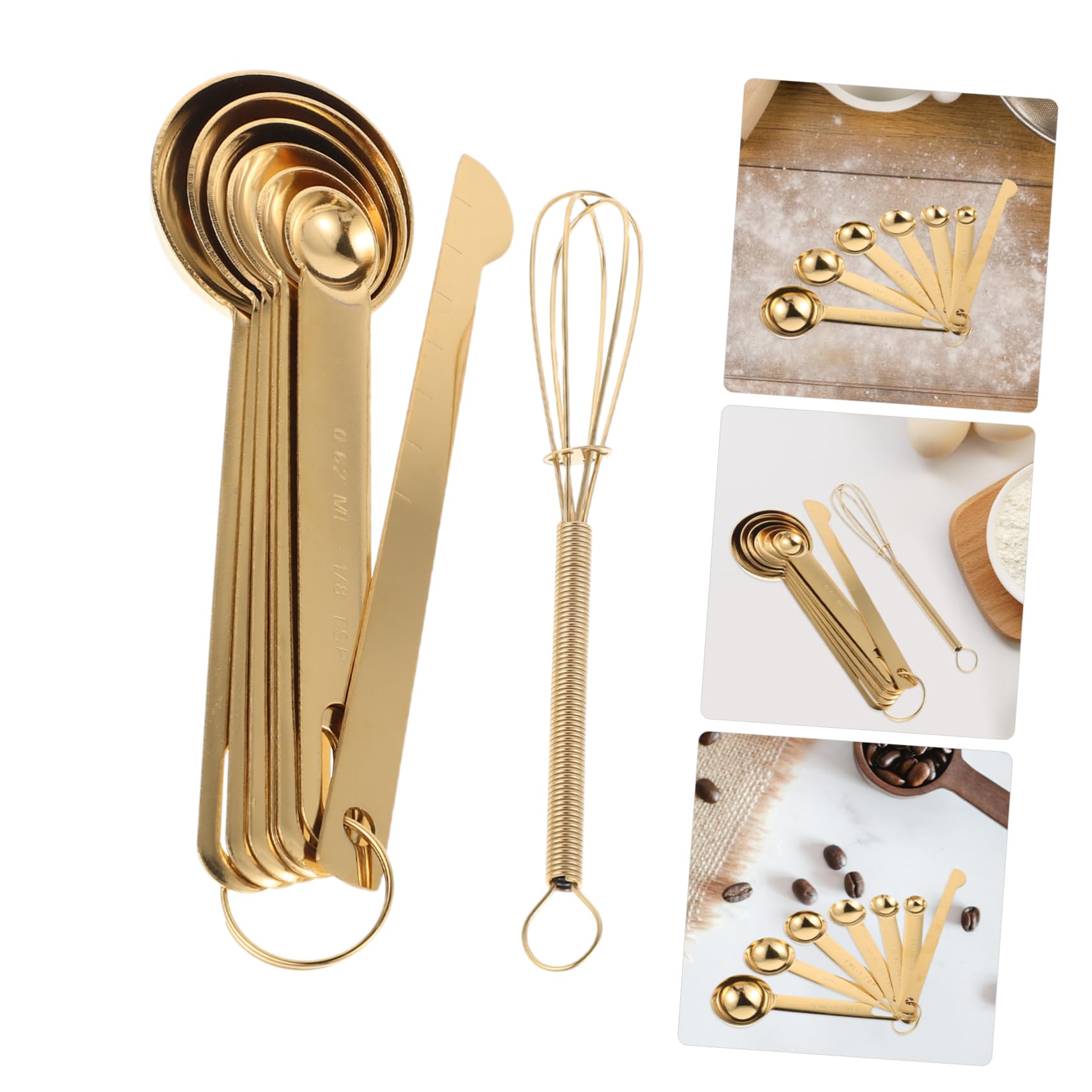 Cabilock 8 Pièces cuillère à mesurer en acier inoxydable Outils de cuisine tasses à mesurer de cuisine mesure en acier inoxydable cuillères soupe cuillères Doré