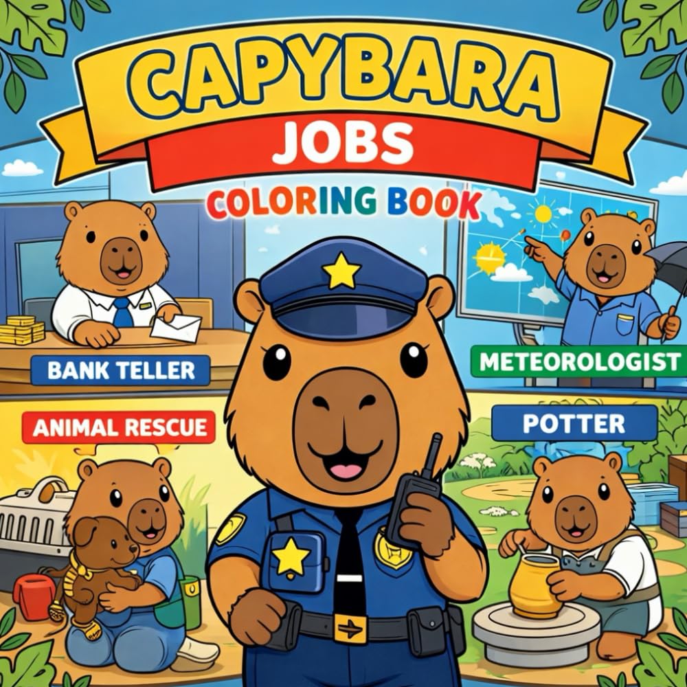 Capybara Jobs Coloring Book: Bold & Easy Cute Capybara Characters at Work | Simple Big Shapes for Kids Ages 3–6