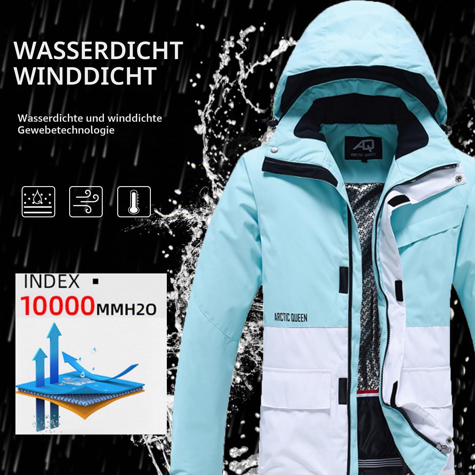 ALSOGO Damen Skijacke & Skihose Set Skianzug 2 teilig Schneeanzug 10.000mm Wasserdicht Warm Winterjacke mit Abnehmbare Kapuzen zum Skifahren Snowboarden Schneejacke Schneehose TY133BUW Schwarz 2XL
